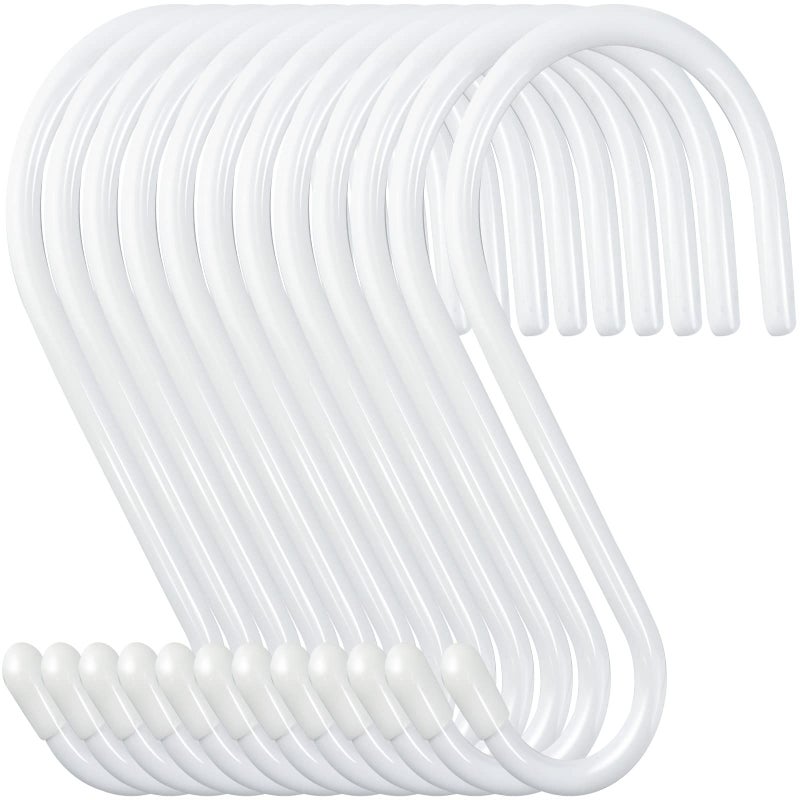 HiGift 12 Pack 4-1/2 Inch White S Hooks for hanging  Large Vinyl Coated S Hangers Hooks Heavy Duty  Steel Metal Rubber Coated Closet Rod Hooks for Hanging Jeans Clothes Plant Pot Pan Cup Bathrooms Towel Robe - Image 1